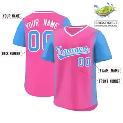 Pink Powder Blue Raglan Pullover Baseball Jersey 2