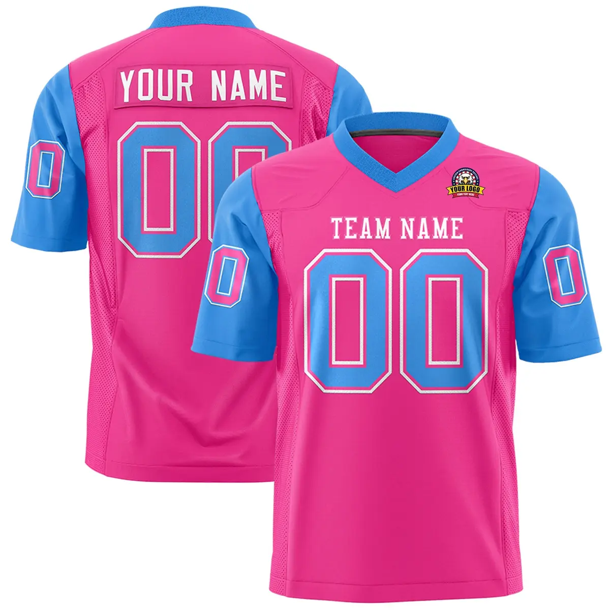 Pink Powder Blue Raglan Sleeves Authentic Football Jersey