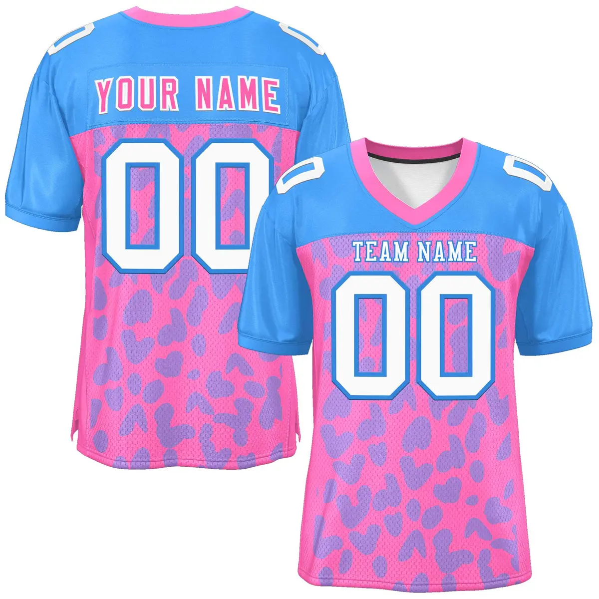 Pink Powder Blue Raglan Sleeves Camo Football Jersey