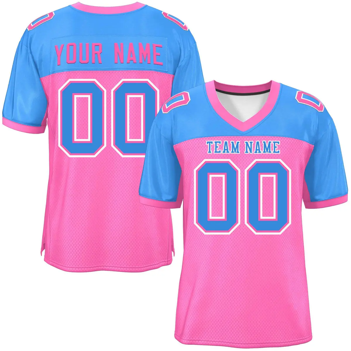 Pink-Powder Blue Raglan Sleeves Football Jersey