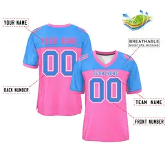 Pink-Powder Blue Raglan Sleeves Football Jersey 2
