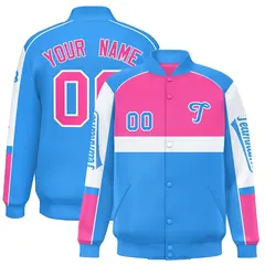 Pink Powder Blue Raglan Sleeves Varsity Letterman Jacket 1