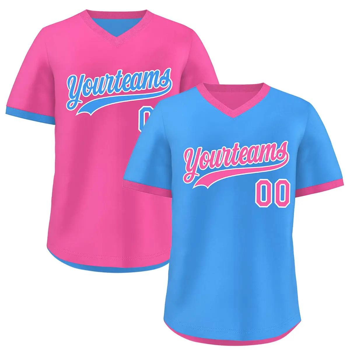 Pink Powder Blue Reversible Pullover Baseball Jersey