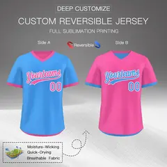 Pink Powder Blue Reversible Pullover Baseball Jersey 2