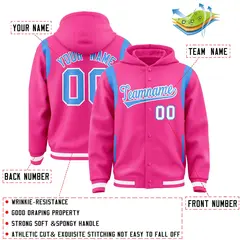 Pink Powder Blue Shoulder Color Block Varsity Letterman Jacket Hoodie 4