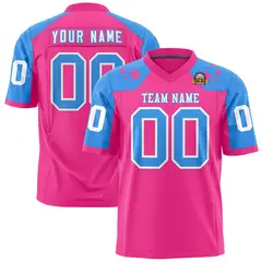 Pink Powder Blue Shoulder Star Pattern Flag Football Jersey 1