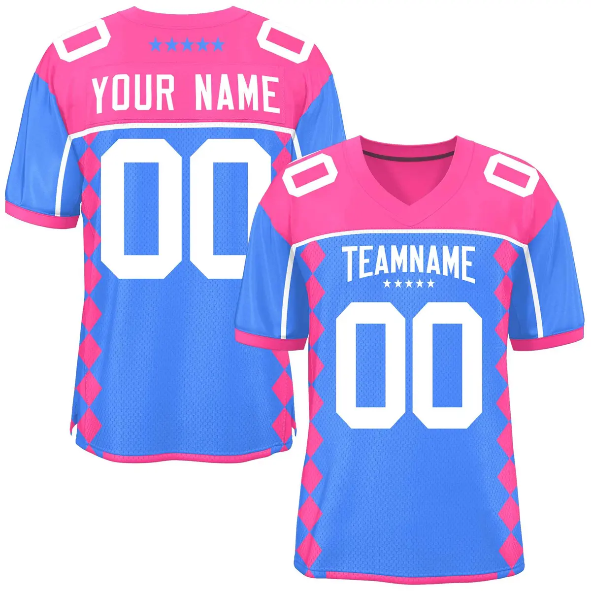 Pink Powder Blue Side Blocks Raglan Football Jersey