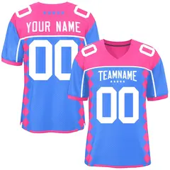 Pink Powder Blue Side Blocks Raglan Football Jersey 1