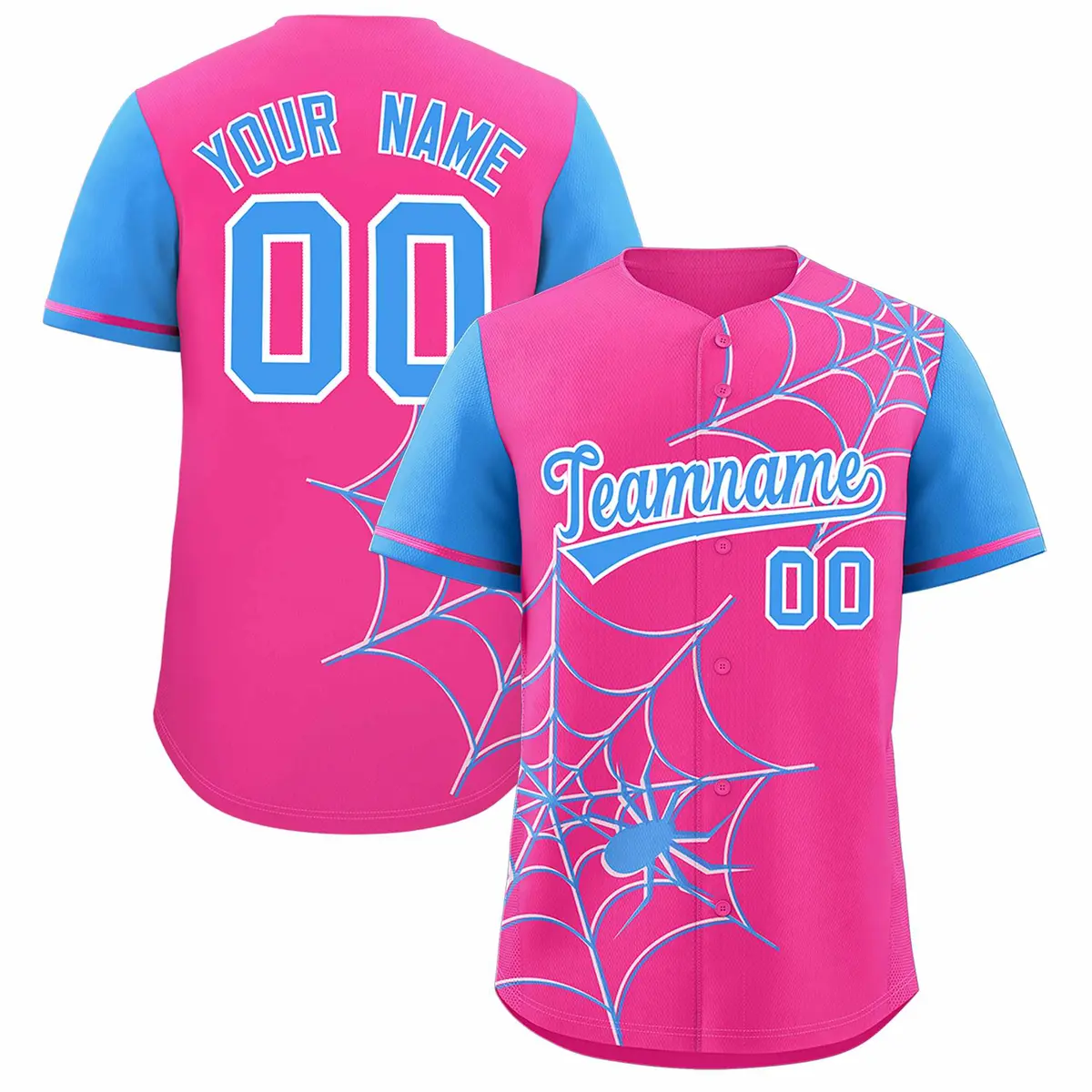 Pink Powder Blue Spider Web Raglan Sleeves Baseball Jersey