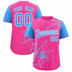 Pink Powder Blue Spider Web Raglan Sleeves Baseball Jersey 1