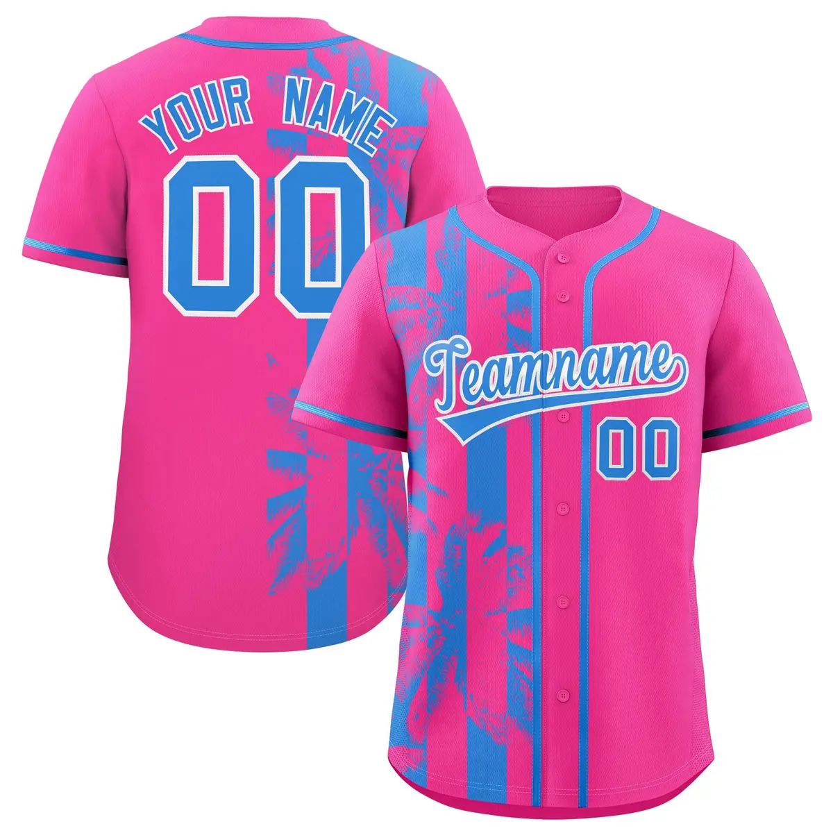 Pink Powder Blue Split Coconut Tree Baseball Jersey