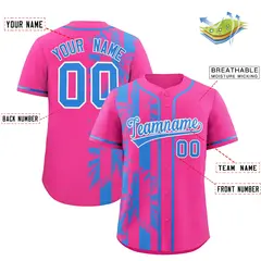 Pink Powder Blue Split Coconut Tree Baseball Jersey 2