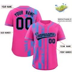 Pink Powder Blue Split Coconut Tree Baseball Jersey 2
