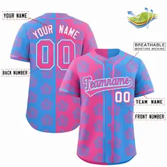 Pink Powder Blue Split Flower Graffiti Baseball Jersey 2