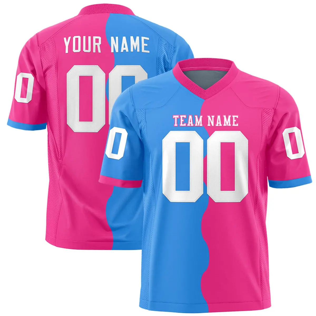 Pink Powder Blue Split Mesh Football Jersey