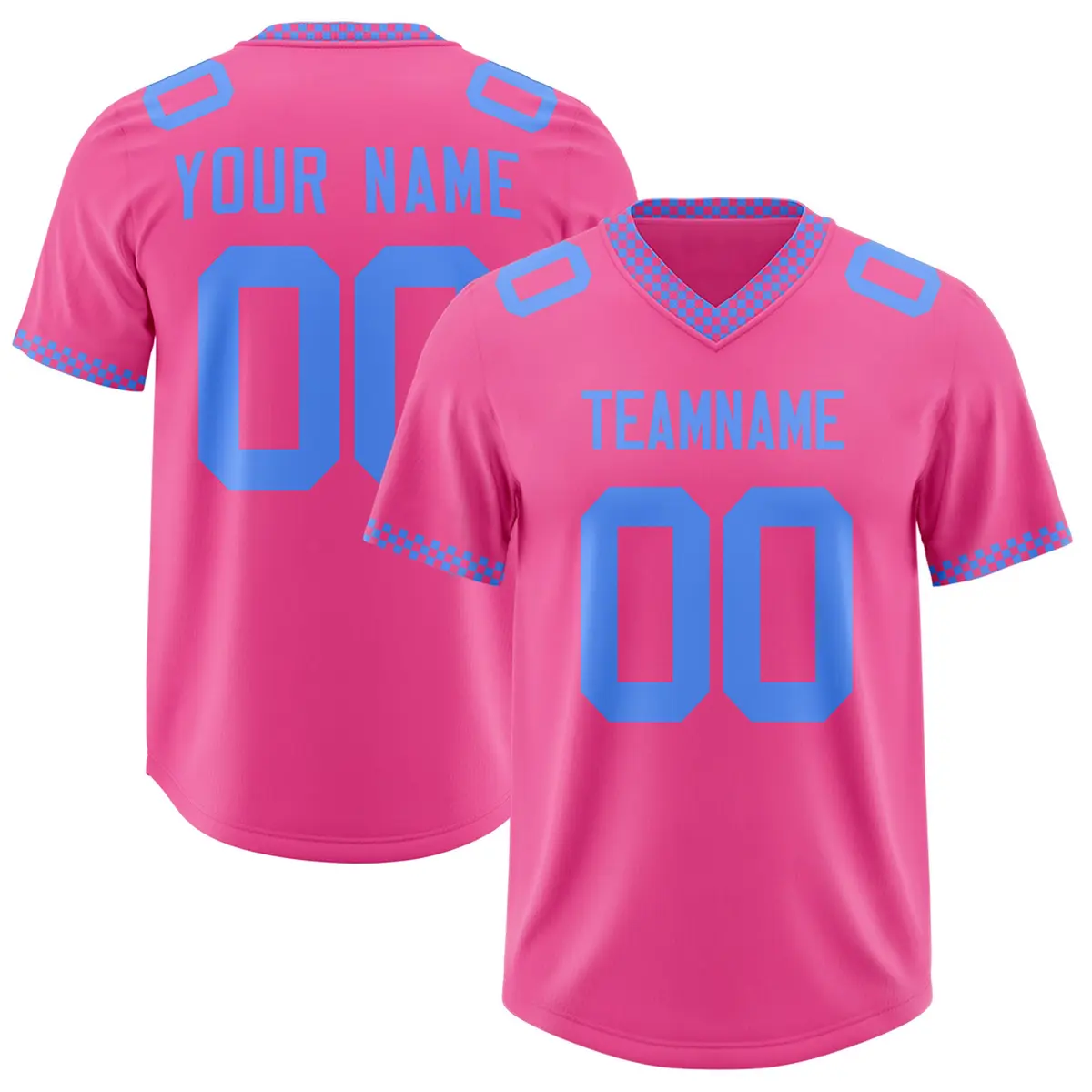 Pink Powder Blue Square Neckline Football Jersey