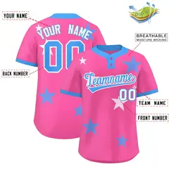 Pink Powder Blue Star Graffiti Two-Button Baseball Jersey 2