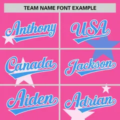 Pink Powder Blue Star Graffiti Two-Button Baseball Jersey 3