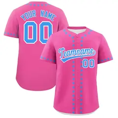 Pink Powder Blue Star Ribbing Authentic Baseball Jersey 1