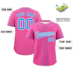 Pink Powder Blue Star Ribbing Authentic Baseball Jersey 2