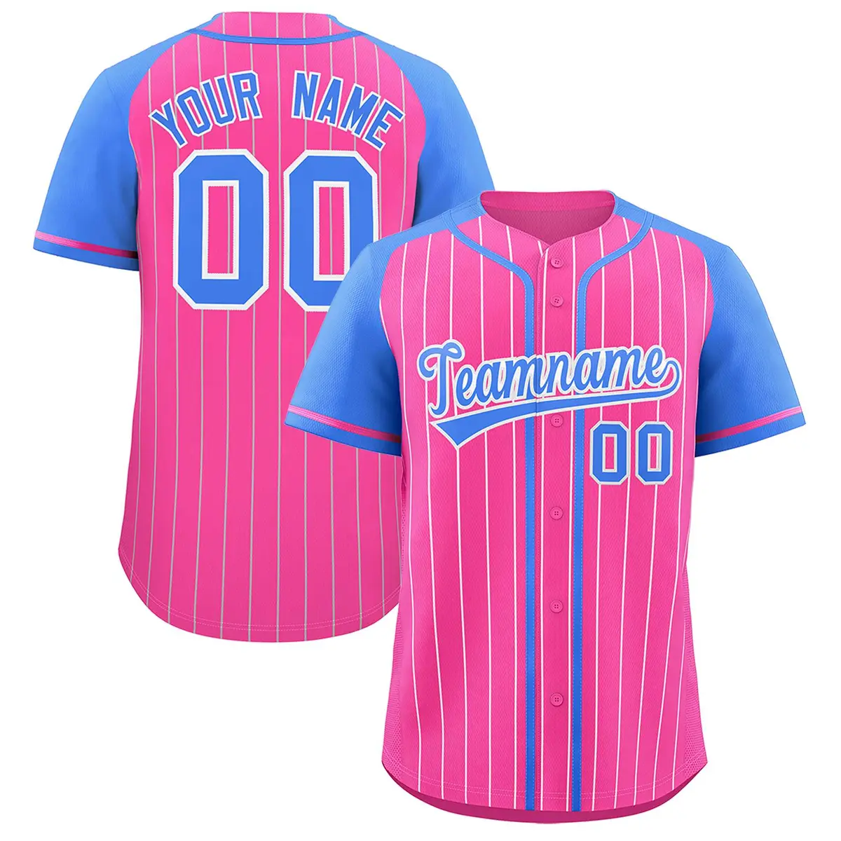 Pink Powder Blue Stripe Raglan Baseball Jersey