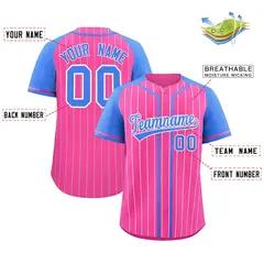 Pink Powder Blue Stripe Raglan Baseball Jersey 2