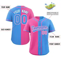 Pink Powder Blue Stripe-Solid Combo Baseball Jersey 2