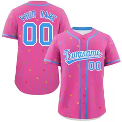 Pink Powder Blue Stripe Star Pattern Baseball Jersey 1