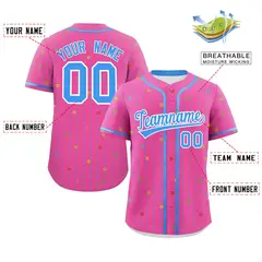 Pink Powder Blue Stripe Star Pattern Baseball Jersey 2