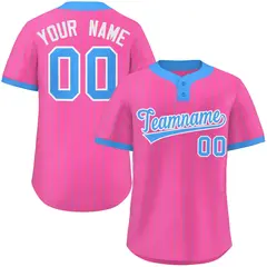 Pink Powder Blue Striped Fashion Two-Button Softball Jersey