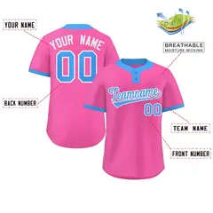 Pink Powder Blue Striped Fashion Two-Button Softball Jersey 2