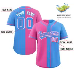 Pink Powder Blue Striped Two Tone Authentic Baseball Jersey 2