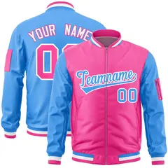 Pink Powder Blue Two-Tone Varsity Letterman Bomber Jacket 1