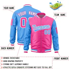 Pink Powder Blue Two-Tone Varsity Letterman Bomber Jacket 2