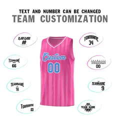 Pink Powder Blue Vertical Stripe Team Basketball Jersey 3