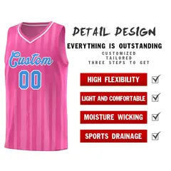 Pink Powder Blue Vertical Stripe Team Basketball Jersey 4
