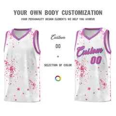 Pink Powder Blue Vice Burst Graffiti Basketball Jersey 3