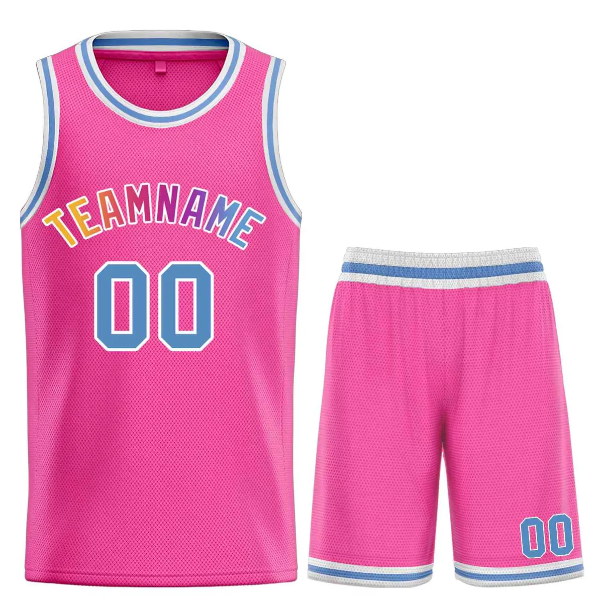 Pink Powder Blue-White Bull Classic Sets Basketball Jersey
