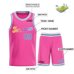 Pink Powder Blue-White Classic Basketball Uniform Jersey 3