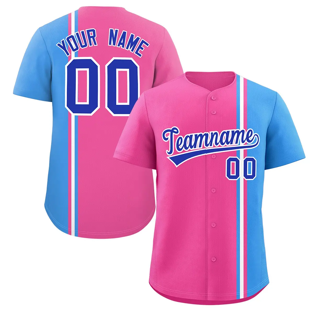 Pink Powder Blue-White Color Block Authentic Baseball Jersey