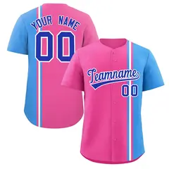 Pink Powder Blue-White Color Block Authentic Baseball Jersey