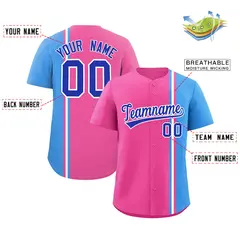 Pink Powder Blue-White Color Block Authentic Baseball Jersey 2