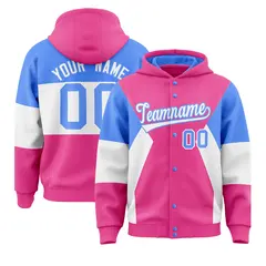 Pink Powder Blue White Color Block Varsity Letterman Jacket Hoodie 1
