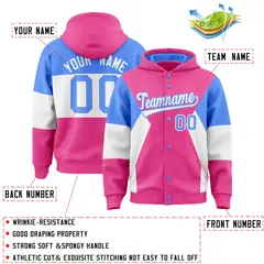 Pink Powder Blue White Color Block Varsity Letterman Jacket Hoodie 4