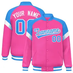 Pink Powder Blue-White Color Block Varsity Letterman Jacket 1