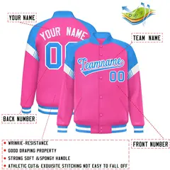 Pink Powder Blue-White Color Block Varsity Letterman Jacket 2