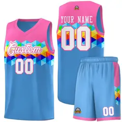 Pink Powder Blue-White Colorful Basketball Jersey Sets