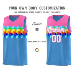 Pink Powder Blue-White Colorful Basketball Jersey Sets 2