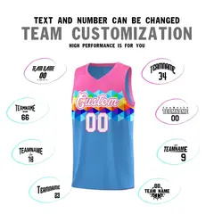 Pink Powder Blue-White Colorful Basketball Jersey Sets 3