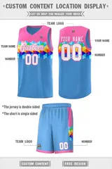 Pink Powder Blue-White Colorful Basketball Jersey Sets 4